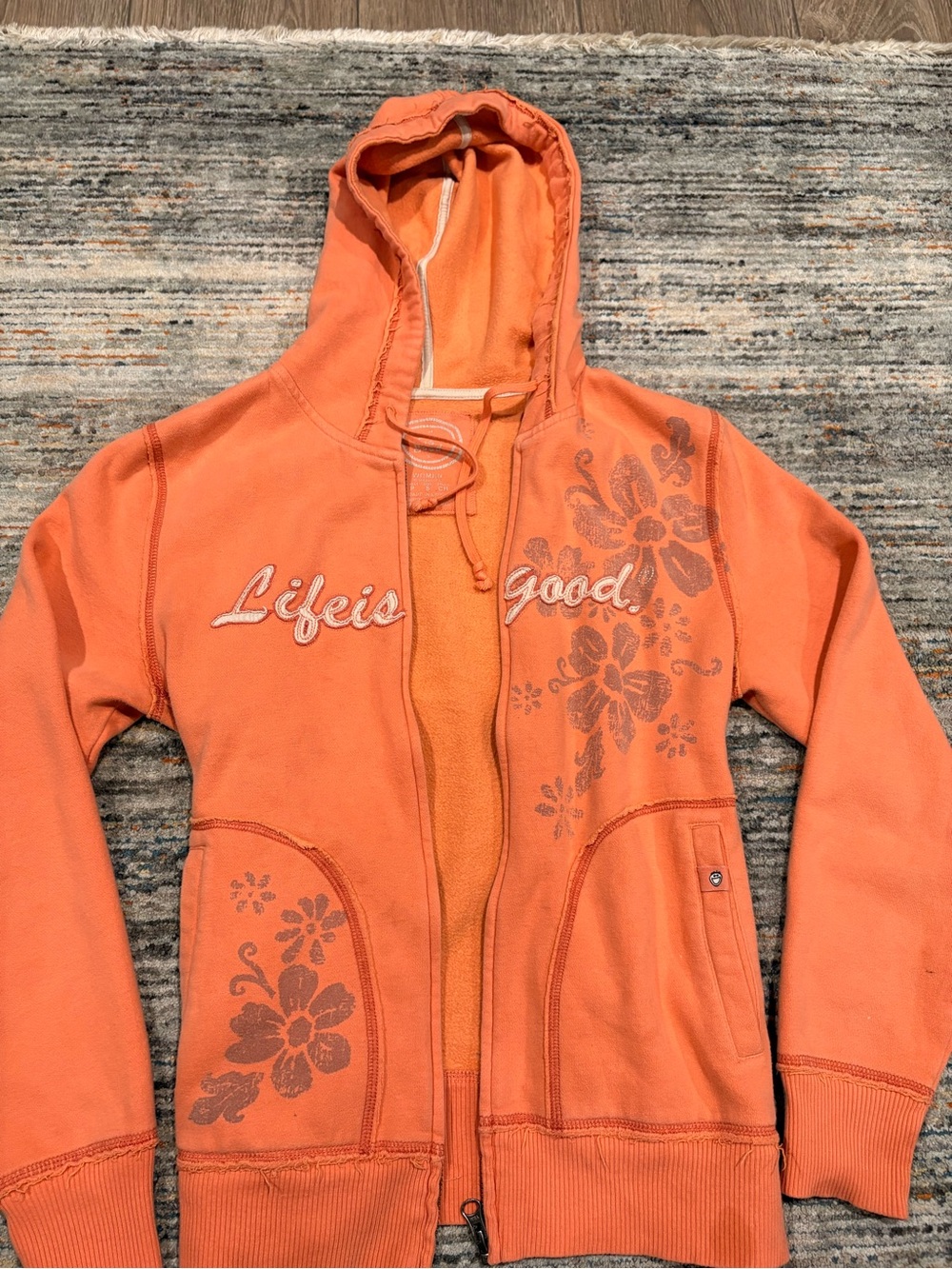 Life Is Good Orange Floral Zip Hoodie